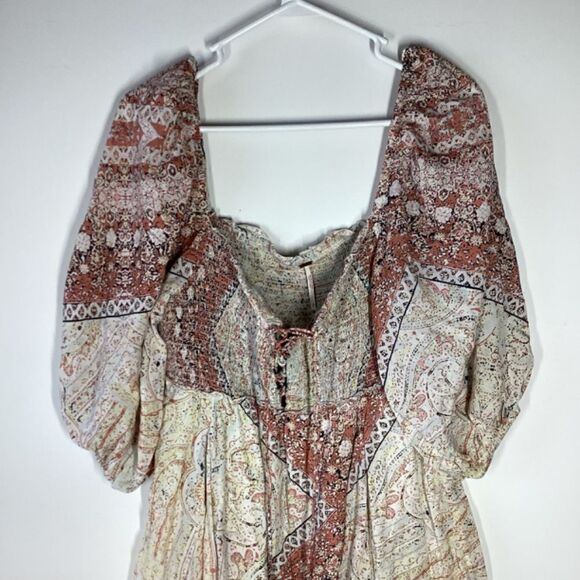 Free People Lovesick Lace Up Boho Smocked Mini Dress - Picture 6 of 15